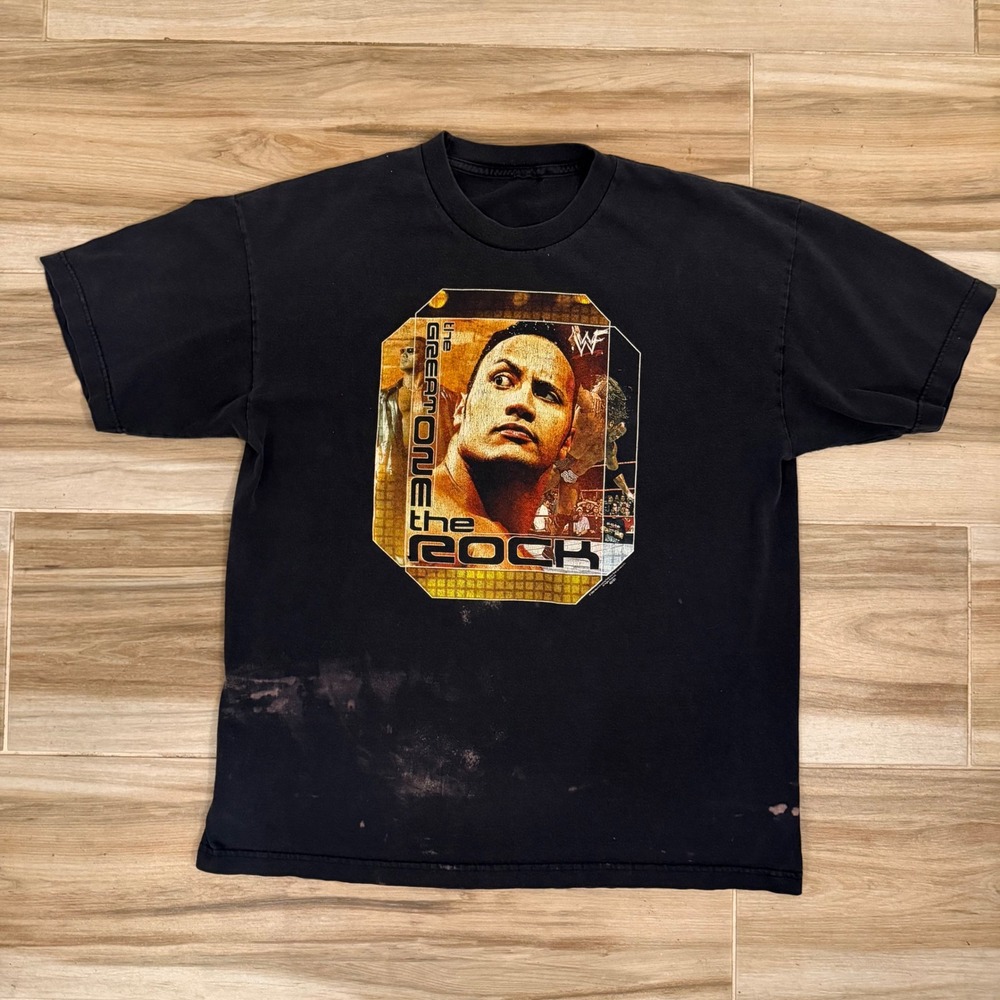 Vintage 2000 WWF The Rock The Great One Distressed T-Shirt Black XL